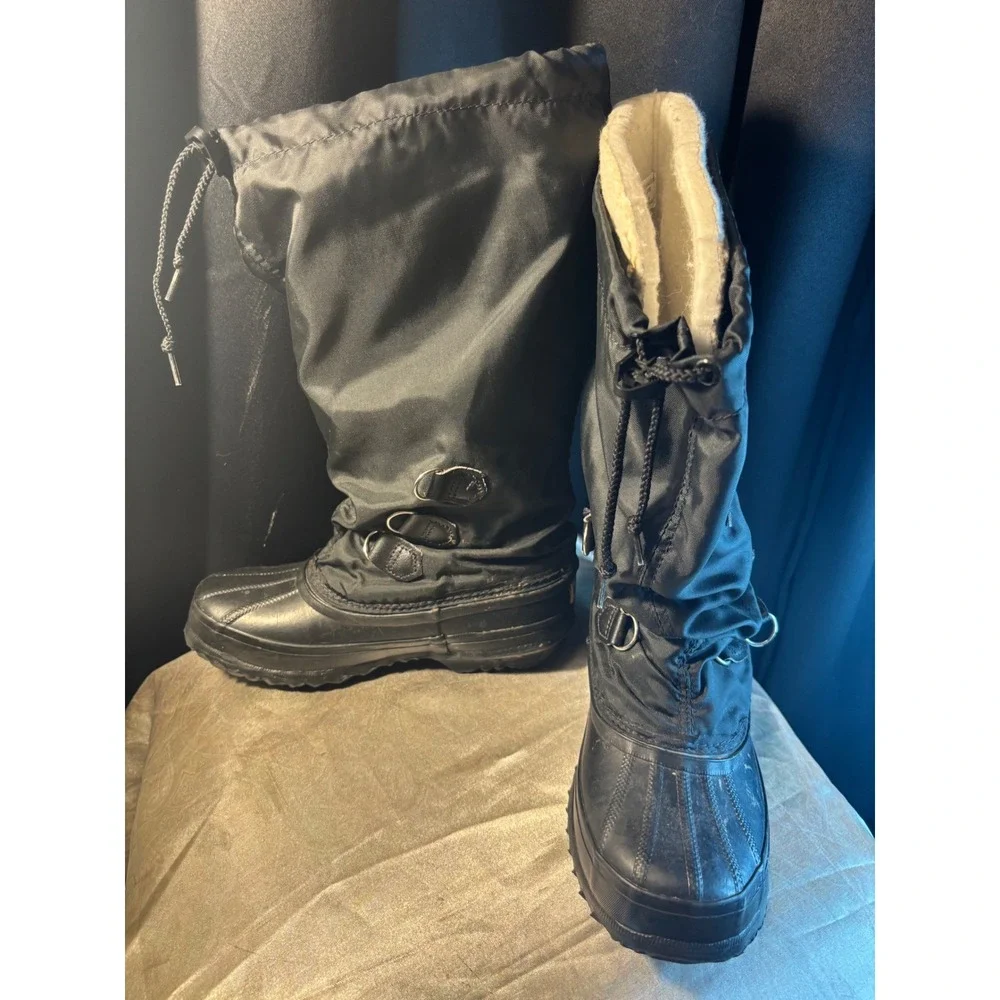 Sorel Snowlion Black Winter Boots Made in Canada Rubber Nylon Womens 5